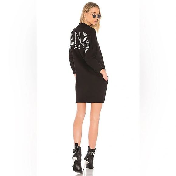 KENZO Sport Sweater Terry Cloth Sweatshirt Dress Black Logo Back V-Neck Small - Picture 1 of 14